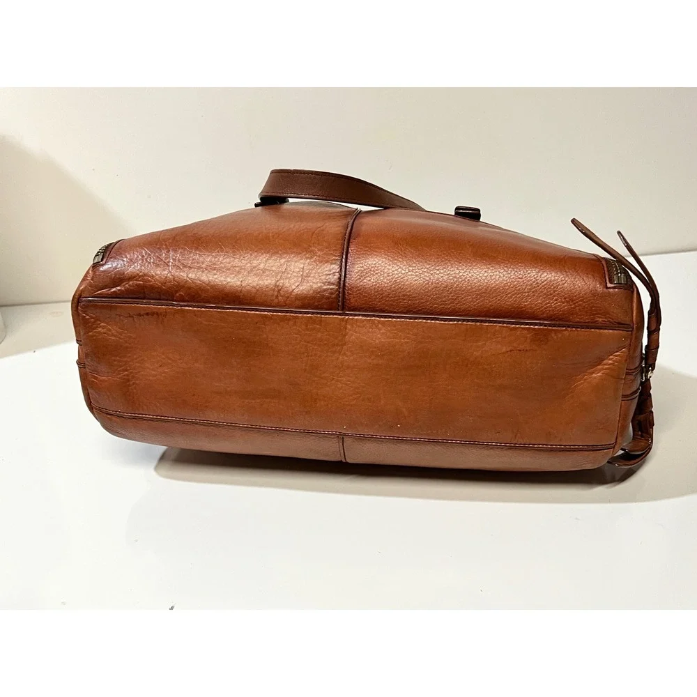 Cole Haan Cognac Leather Satchel Braided Handle Doctor Bag Brown Gold Hardware